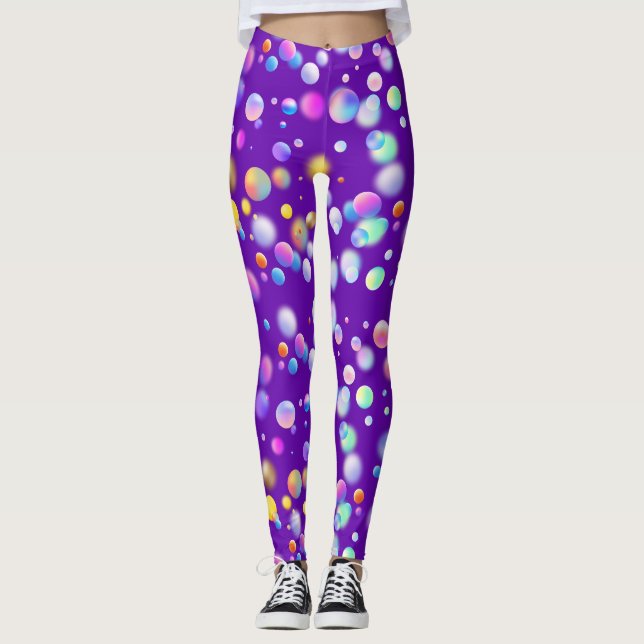 3D Floating Balls Pattern. DPurple BG Leggings (Front)