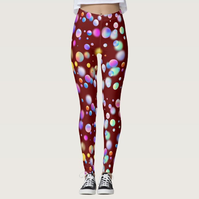 3D Floating Balls Pattern. DRed BG Leggings (Front)