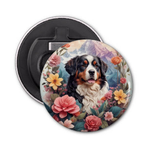 3D Floral Fantasy Bernese Mountain Dog Birds View Bottle Opener