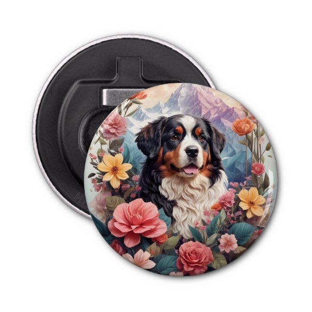 3D Floral Fantasy Bernese Mountain Dog Birds View Bottle Opener (Front)