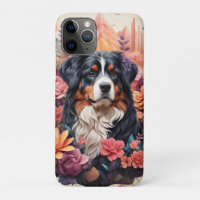 3D Floral Fantasy Bernese Mountain Dog Birds View