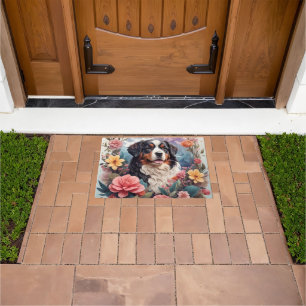 3D Floral Fantasy Bernese Mountain Dog Birds View Doormat