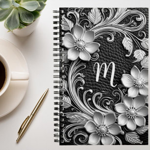 3D Floral frame embossed leather look monogram Notebook