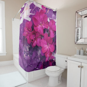 3D Floral Fuchsia & Purple Marble Art Couverture Shower Curtain