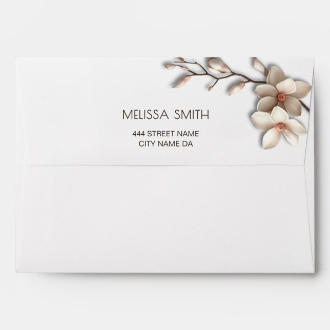 3D Floral Magnolia White Wedding Envelope (Back (Top Flap))