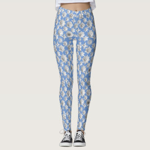 3D Floral Pattern 01.wx4.LBlue BG Leggings