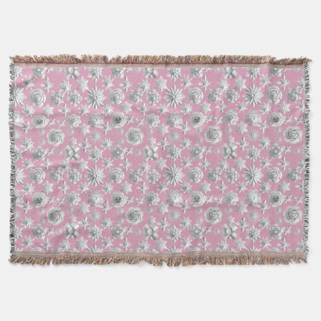 3D Floral Pattern 01.wx4.Lpink BG Throw Blanket (Front)