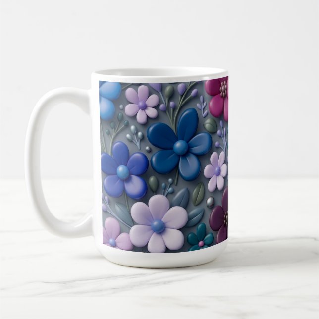 3D Floral Pattern Ceramic Coffee Mug - Colourful F (Left)