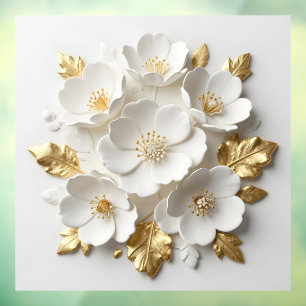 3d floral sculpted white flowers and gold leaves