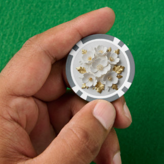 3d floral sculpted white flowers and gold leaves poker chips