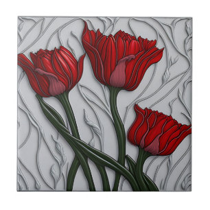 3D Floral Wall Decor Art Nouveau Ceramic Tile