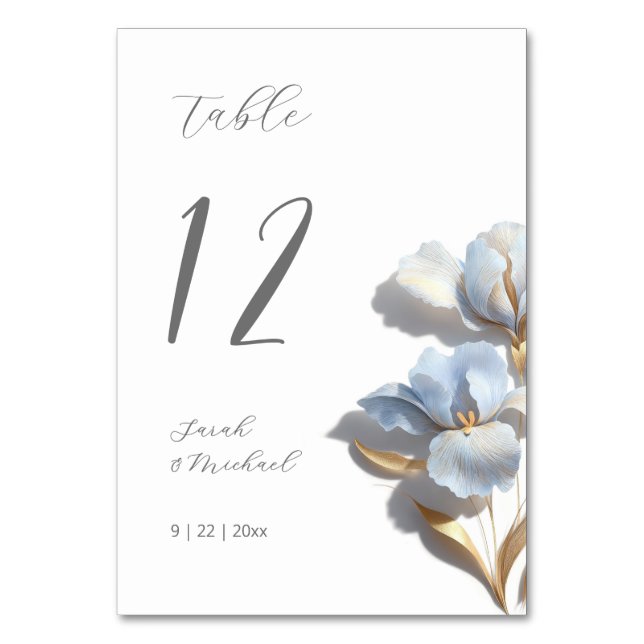 3D  Flower Blue Lily Wedding Table Number (Back)