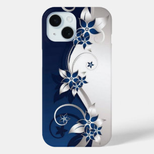 3D flowers blue and white  iPhone 15 Case