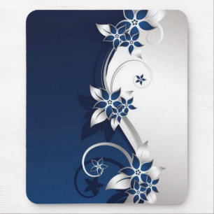 3D flowers blue and white Mouse Pad