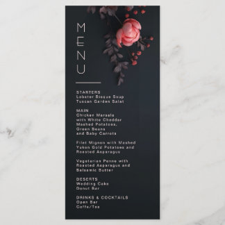 3D Flowers Rose Dark Romantic Wedding Menu