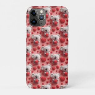 3D Fluffy Koala and Heart Seamless Pattern iPhone 11 Pro Case