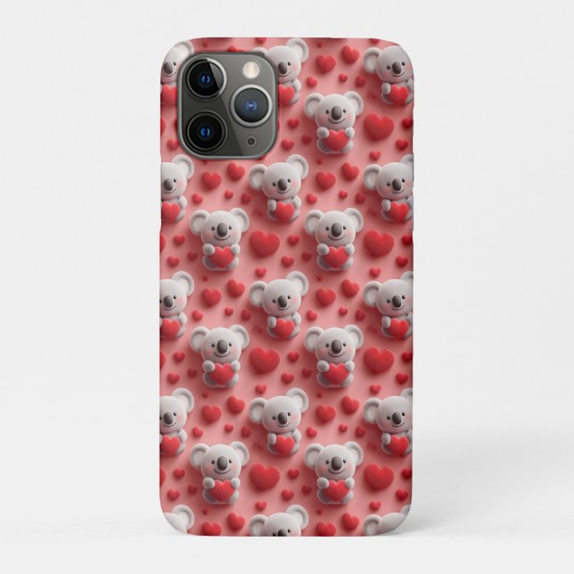 3D Fluffy Koala and Heart Seamless Pattern Case-Mate iPhone Case (Back)