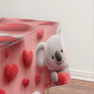 3D Fluffy Koala and Heart Seamless Pattern Tablecloth