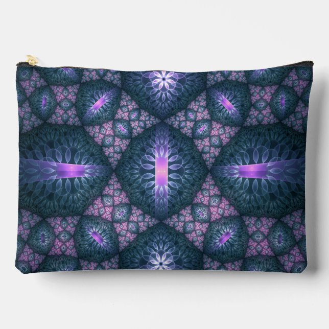 3D Fractal Art Abstract Pattern Blue Purple Pink Accessory Pouch (Front)