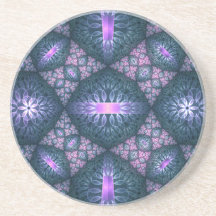 3D Fractal Art Abstract Pattern Blue Purple Pink Coaster