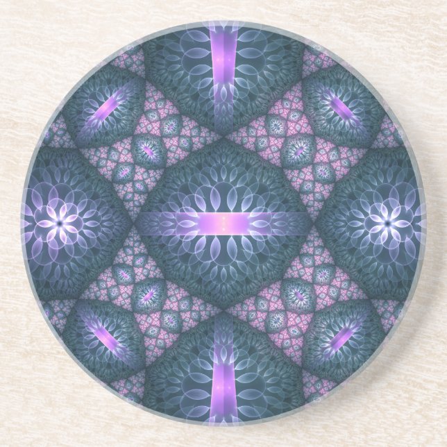 3D Fractal Art Abstract Pattern Blue Purple Pink Coaster (Front)