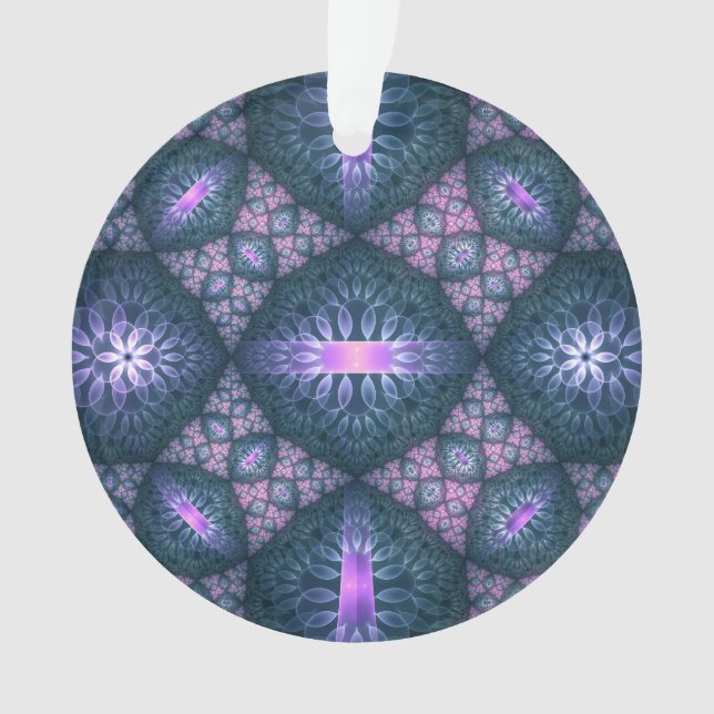 3D Fractal Art Abstract Pattern Blue Purple Pink Ornament (Front)