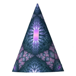 3D Fractal Art Abstract Pattern Blue Purple Pink Party Hat