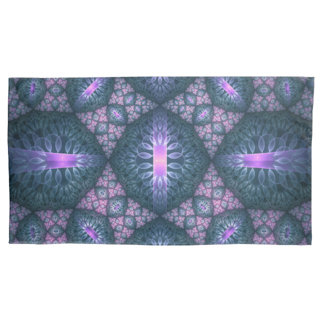 3D Fractal Art Abstract Pattern Blue Purple Pink Pillowcase (Front)