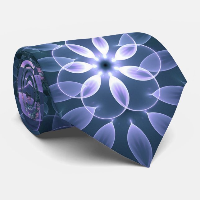 3D Fractal Art Abstract Pattern Blue Purple Pink Tie (Rolled)
