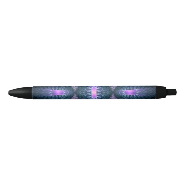3D Fractal Art Pattern Turquoise Purple Pink Black Ink Pen (Front)