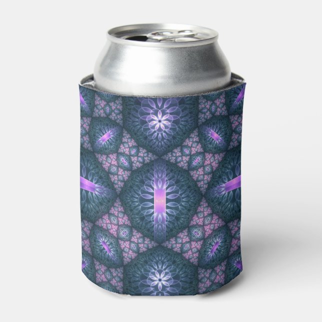3D Fractal Art Pattern Turquoise Purple Pink Can Cooler (Can Front)