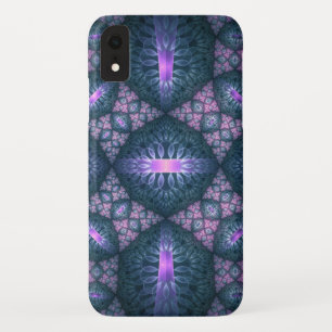 3D Fractal Art Pattern Turquoise Purple Pink iPhone XR Case