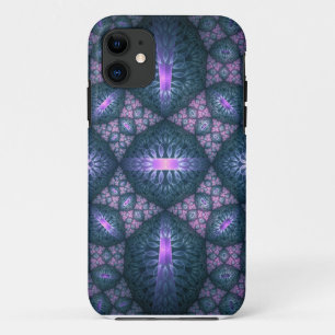 3D Fractal Art Pattern Turquoise Purple Pink iPhone 11 Case