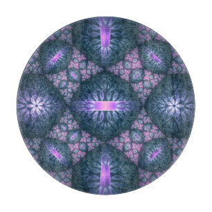 3D Fractal Art Pattern Turquoise Purple Pink Cutting Board
