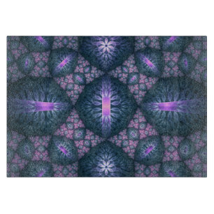 3D Fractal Art Pattern Turquoise Purple Pink Cutting Board