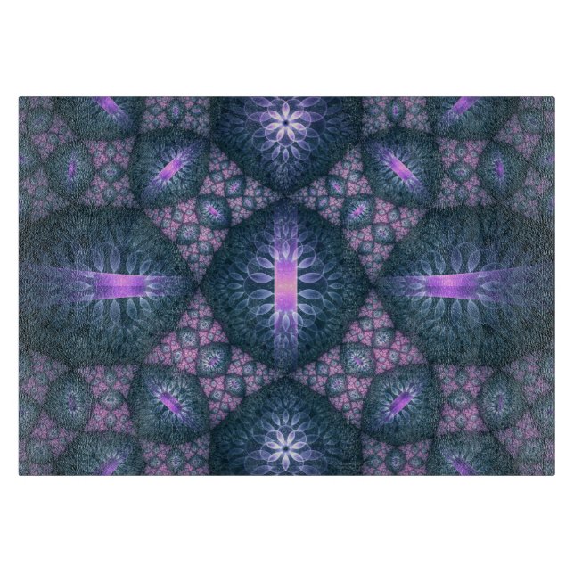3D Fractal Art Pattern Turquoise Purple Pink Cutting Board (Front)
