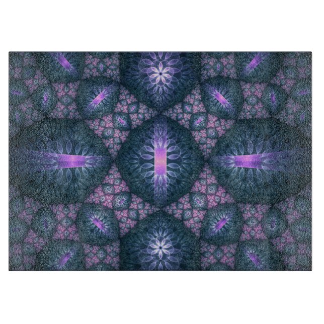 3D Fractal Art Pattern Turquoise Purple Pink Cutting Board (Front)