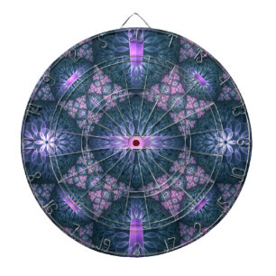 3D Fractal Art Pattern Turquoise Purple Pink Dartboard
