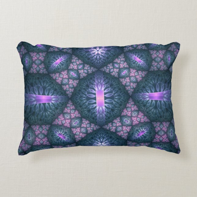 3D Fractal Art Pattern Turquoise Purple Pink Decorative Cushion (Front)