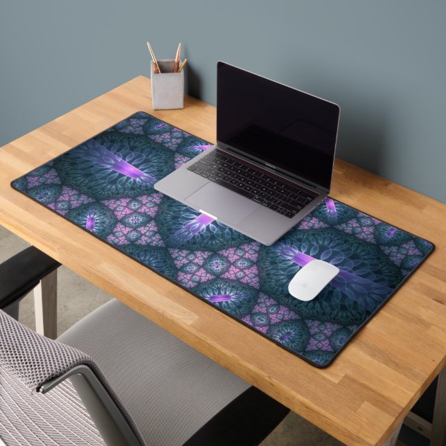 3D Fractal Art Pattern Turquoise Purple Pink Desk Mat (Office 2)