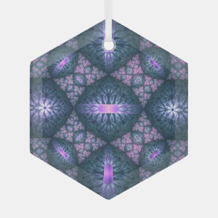 3D Fractal Art Pattern Turquoise Purple Pink Glass Tree Decoration