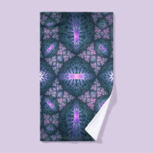3D Fractal Art Pattern Turquoise Purple Pink Hand Towel
