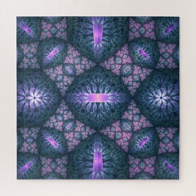 3D Fractal Art Pattern Turquoise Purple Pink Jigsaw Puzzle (Vertical)
