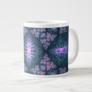 3D Fractal Art Pattern Turquoise Purple Pink Large Coffee Mug