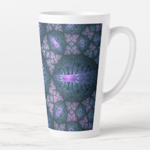 3D Fractal Art Pattern Turquoise Purple Pink Latte Mug