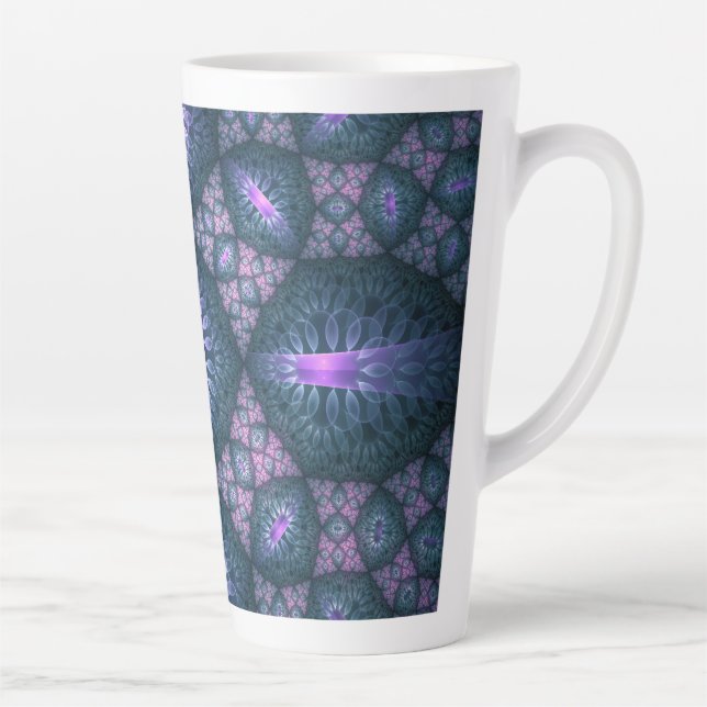3D Fractal Art Pattern Turquoise Purple Pink Latte Mug (Right)