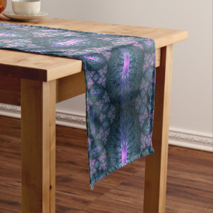 3D Fractal Art Pattern Turquoise Purple Pink Long Table Runner