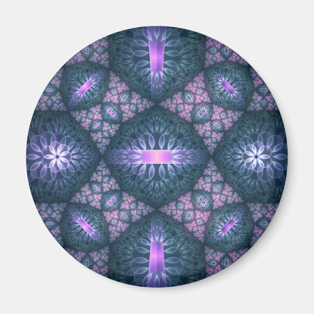 3D Fractal Art Pattern Turquoise Purple Pink Magnet (Front)