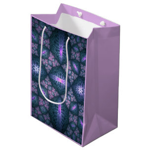 3D Fractal Art Pattern Turquoise Purple Pink Medium Gift Bag