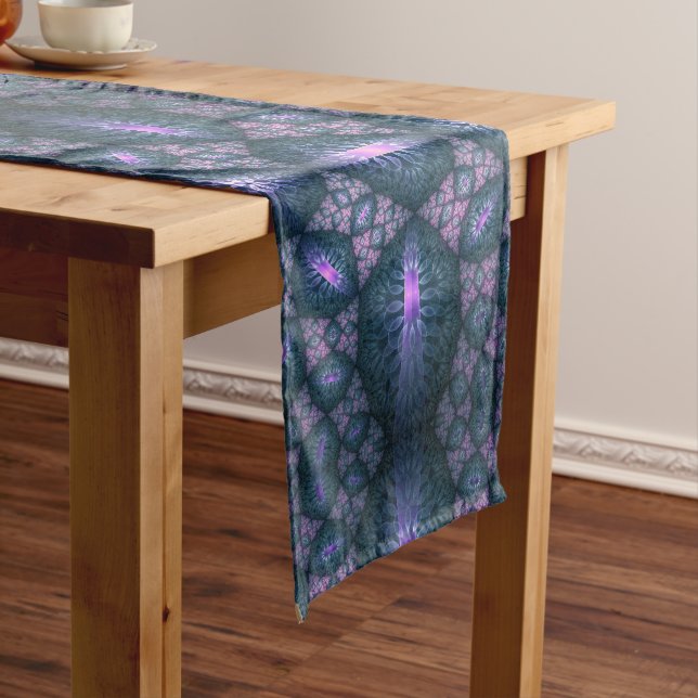 3D Fractal Art Pattern Turquoise Purple Pink Medium Table Runner (In Situ)